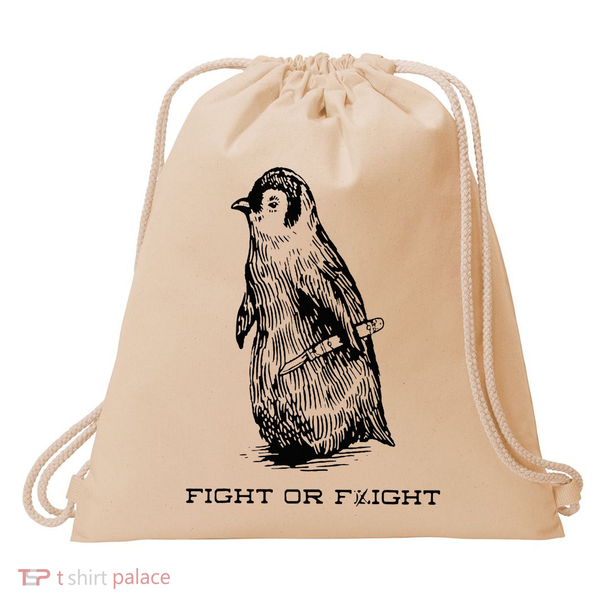 Fight or Flight Funny Penguin Pun Fight Or Flight Meme Drawstring Bag