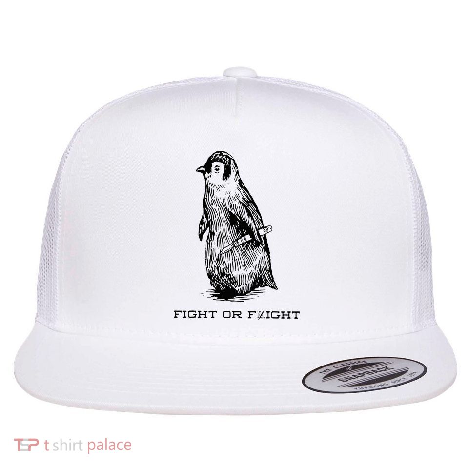 Fight or Flight Funny Penguin Pun Fight Or Flight Meme Flatbill Hat