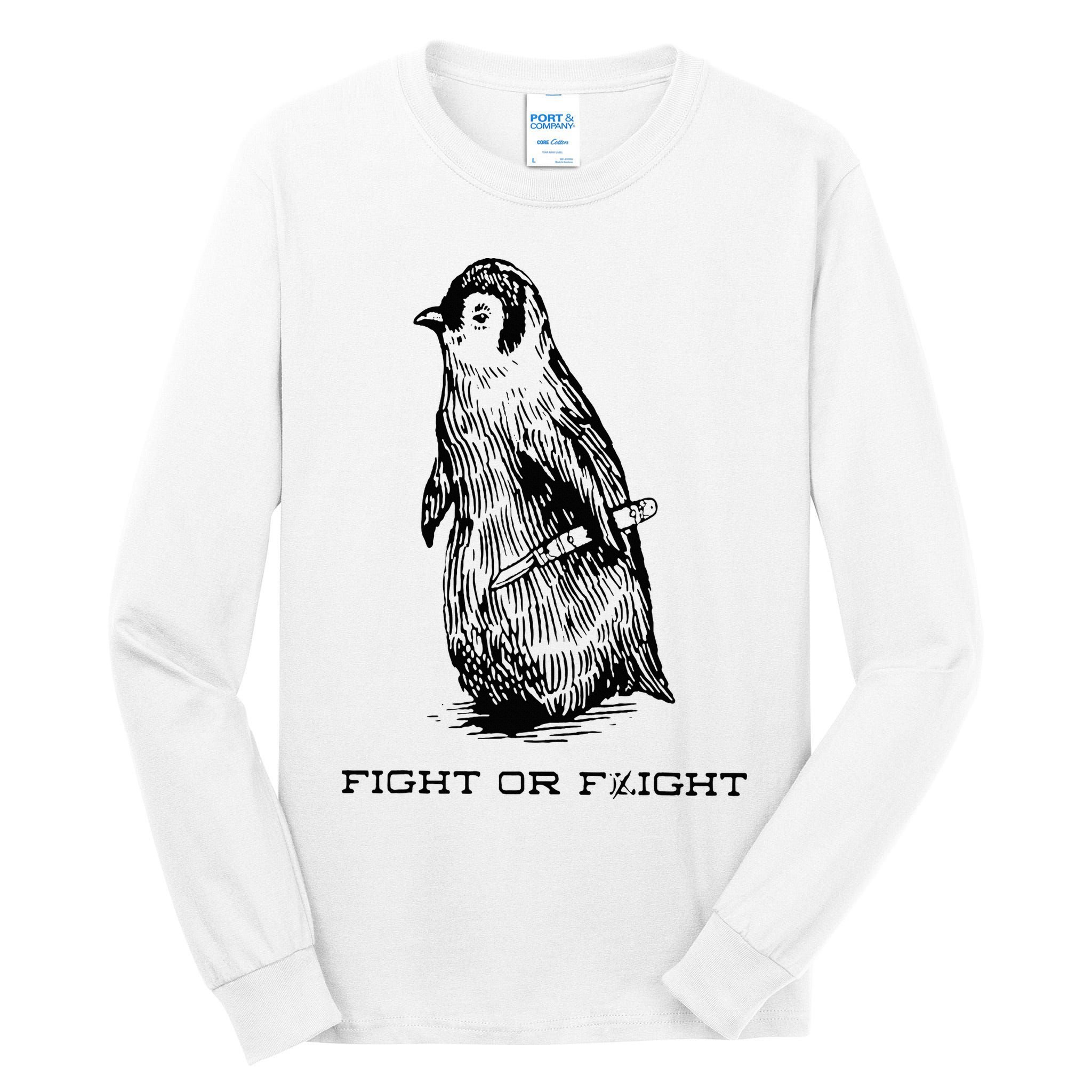 Fight or Flight Funny Penguin Pun Fight Or Flight Meme Tall Long Sleeve T-Shirt