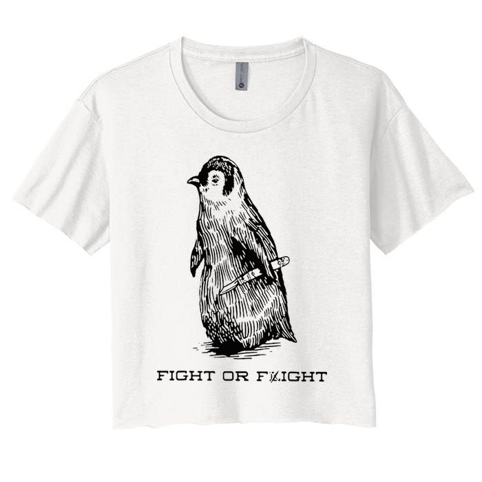 Fight or Flight Funny Penguin Pun Fight Or Flight Meme Women's Crop Top Tee