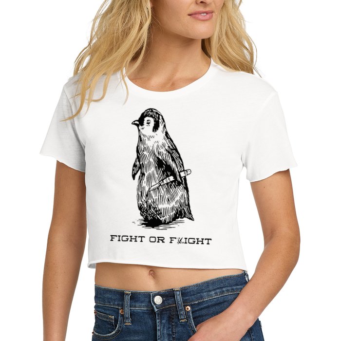 Fight or Flight Funny Penguin Pun Fight Or Flight Meme Women's Crop Top Tee