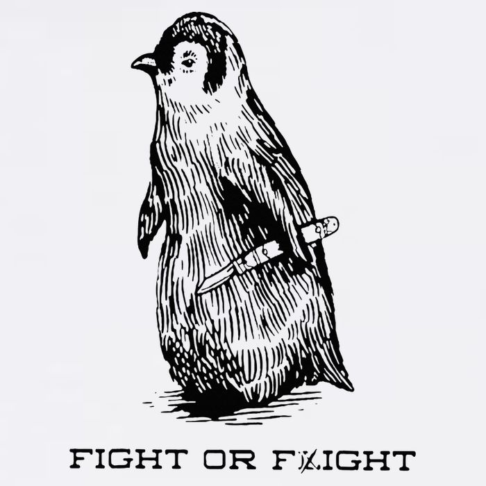 Fight or Flight Funny Penguin Pun Fight Or Flight Meme Cropped Pullover Crew