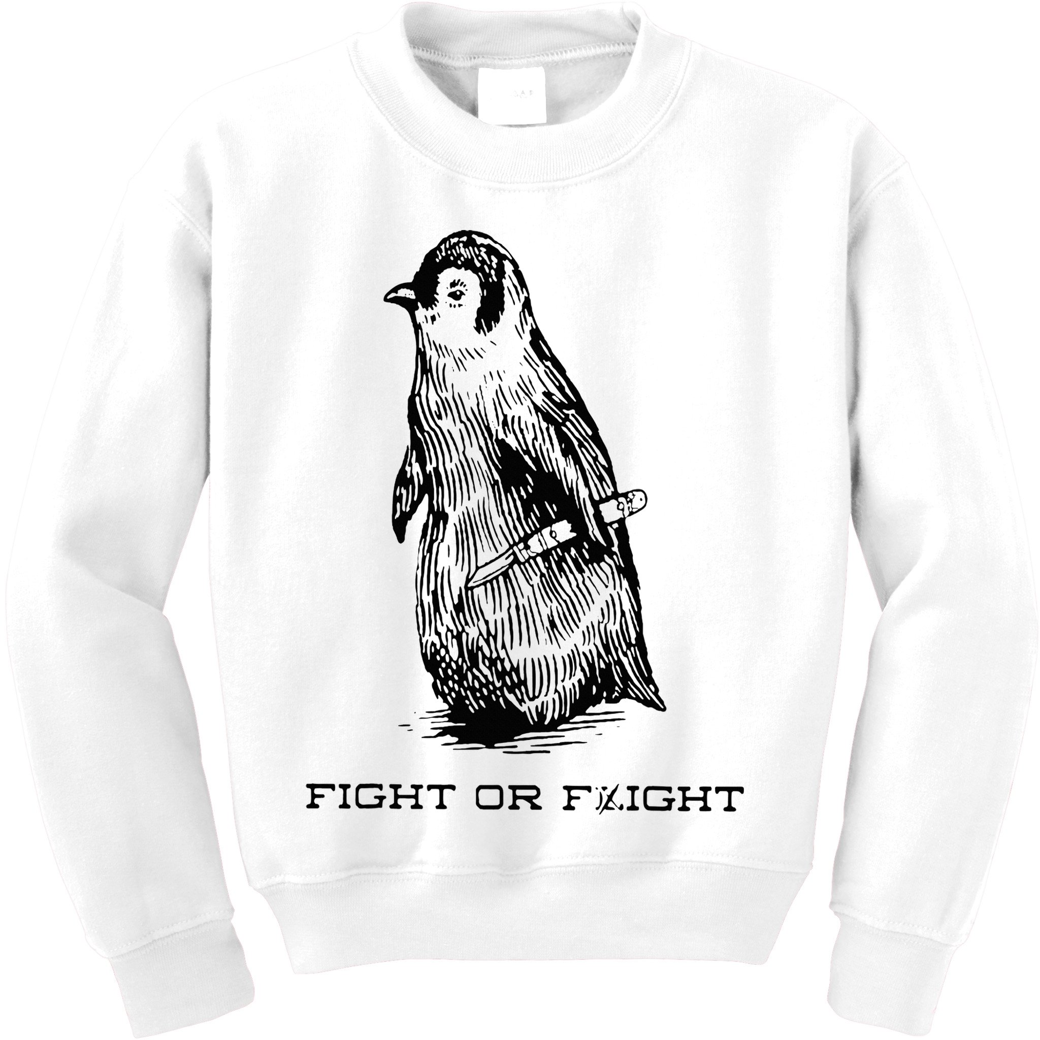 Fight or Flight Funny Penguin Pun Fight Or Flight Meme Kids Sweatshirt