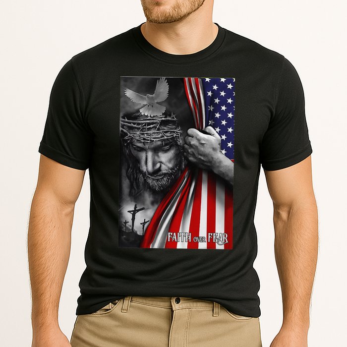 Faith Over Fear God Jesus Christian Flag Funny 4th Of July Cooling Performance Crew T-Shirt
