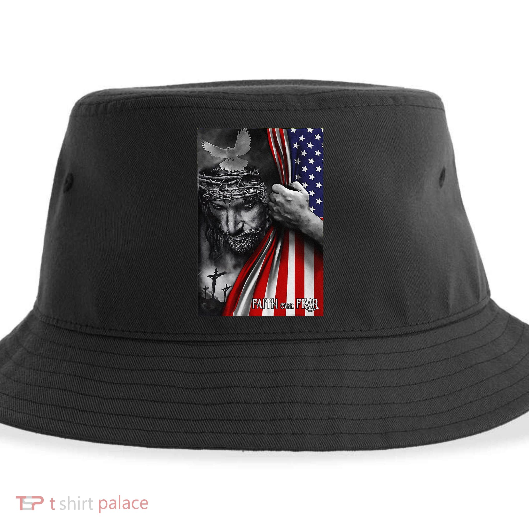 Faith Over Fear God Jesus Christian Flag Funny 4th Of July Sustainable Bucket Hat