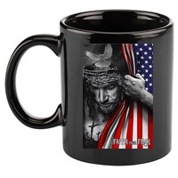 Faith Over Fear God Jesus Christian Flag Funny 4th Of July 11oz C Handle Ceramic Mug