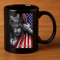 Faith Over Fear God Jesus Christian Flag Funny 4th Of July 11oz C Handle Ceramic Mug