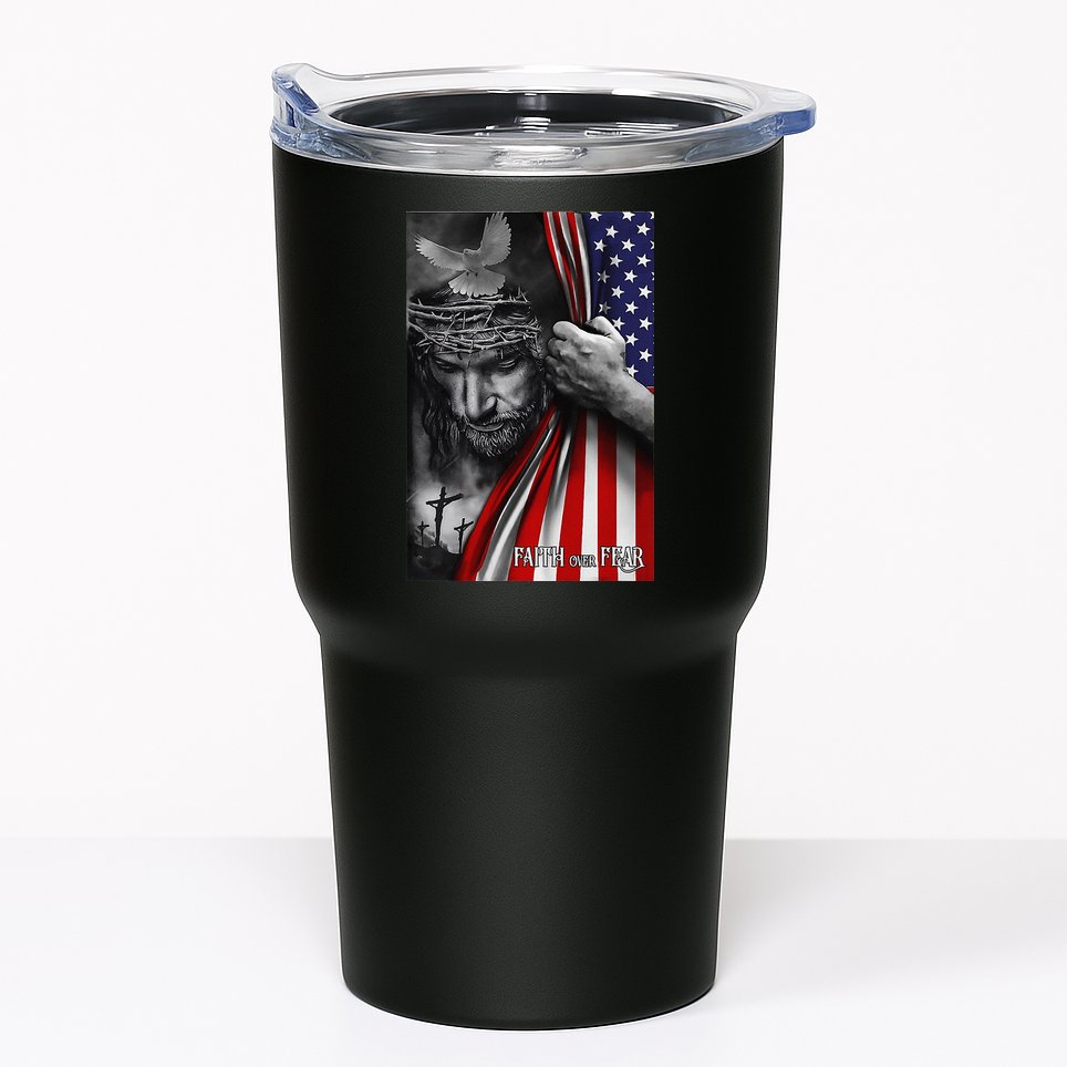 Faith Over Fear God Jesus Christian Flag Funny 4th Of July Tumbler