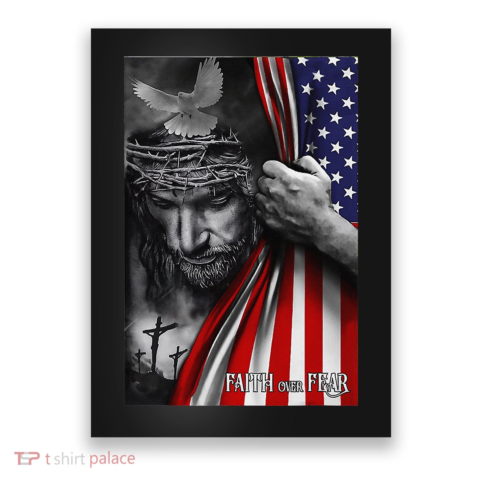 Faith Over Fear God Jesus Christian Flag Funny 4th Of July Poster