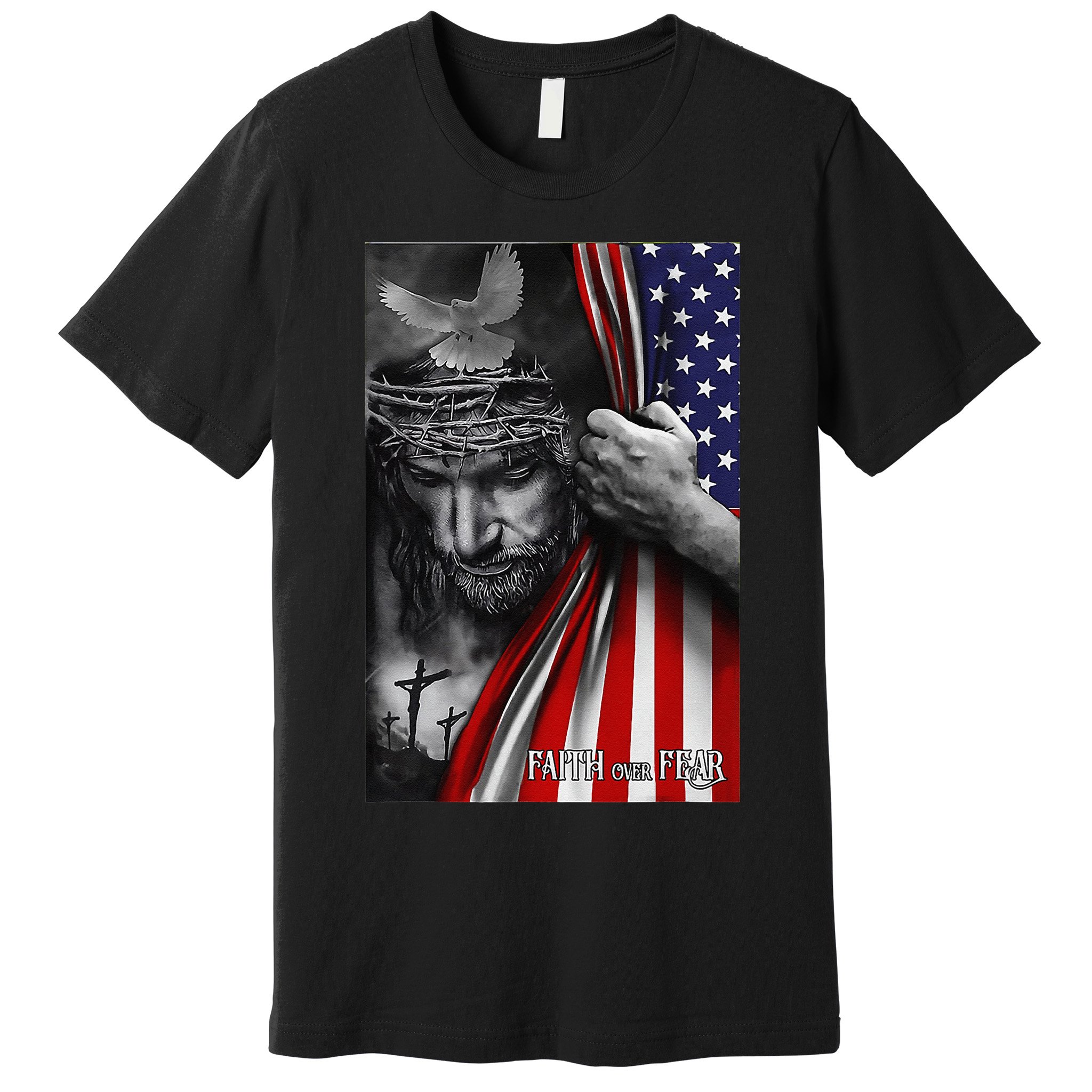 Faith Over Fear God Jesus Christian Flag Funny 4th Of July Premium T-Shirt