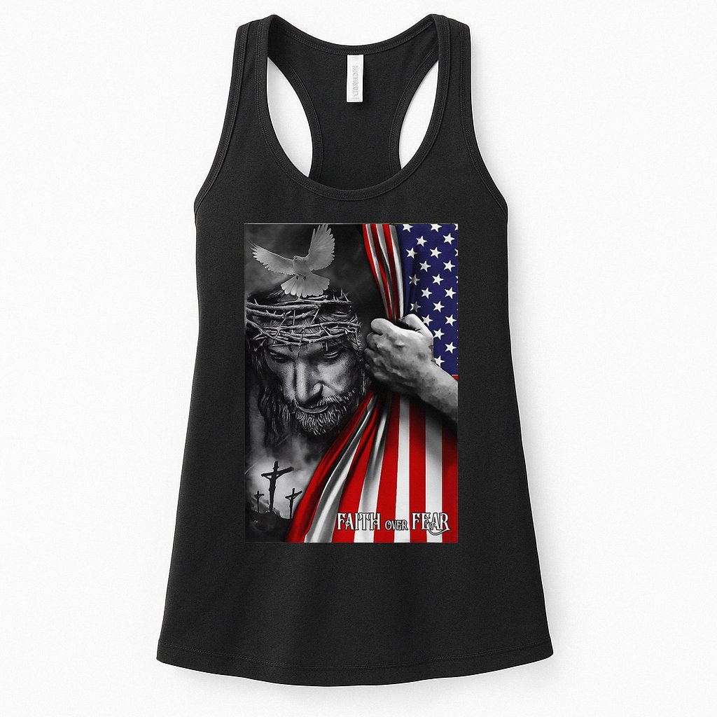 Faith Over Fear God Jesus Christian Flag Funny 4th Of July Womens Tank Top