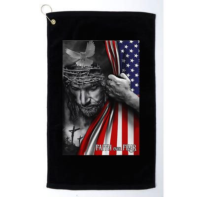 Faith Over Fear God Jesus Christian Flag Funny 4th Of July Golf Towel