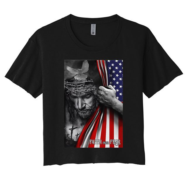 Faith Over Fear God Jesus Christian Flag Funny 4th Of July Crop Top
