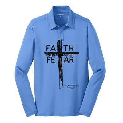 Faith Over Fear Inspirational Design Silk Touch Performance Long Sleeve Polo