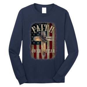 Faith Over Fear Christian American Cross God Jesus Usa Long Sleeve Shirt