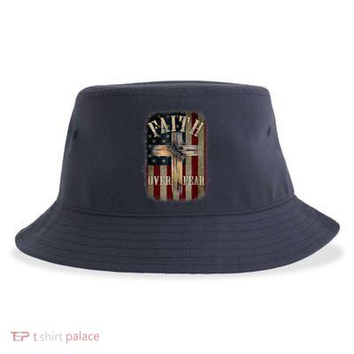 Faith Over Fear Christian American Cross God Jesus Usa Sustainable Bucket Hat