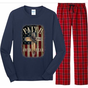 Faith Over Fear Christian American Cross God Jesus Usa Long Sleeve Pajama Set