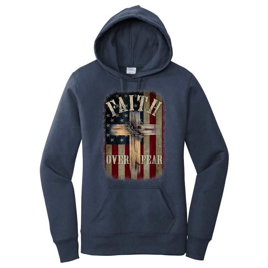 Faith Over Fear Christian American Cross God Jesus Usa Women's Pullover Hoodie