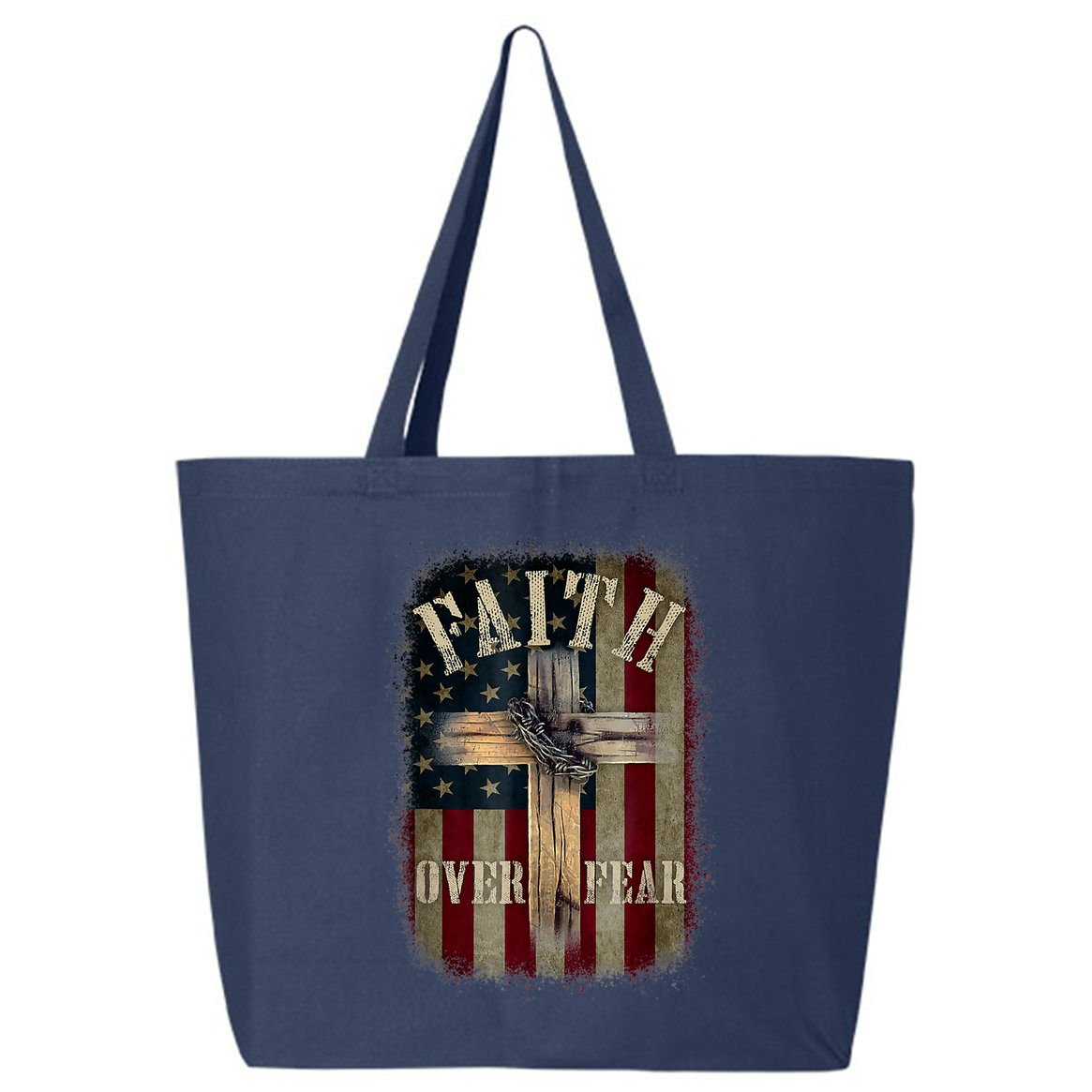 Faith Over Fear Christian American Cross God Jesus Usa 25L Jumbo Tote