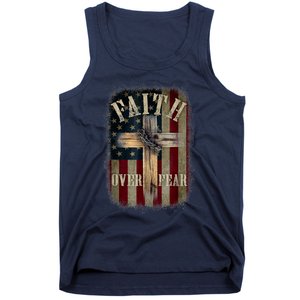 Faith Over Fear Christian American Cross God Jesus Usa Tank Top