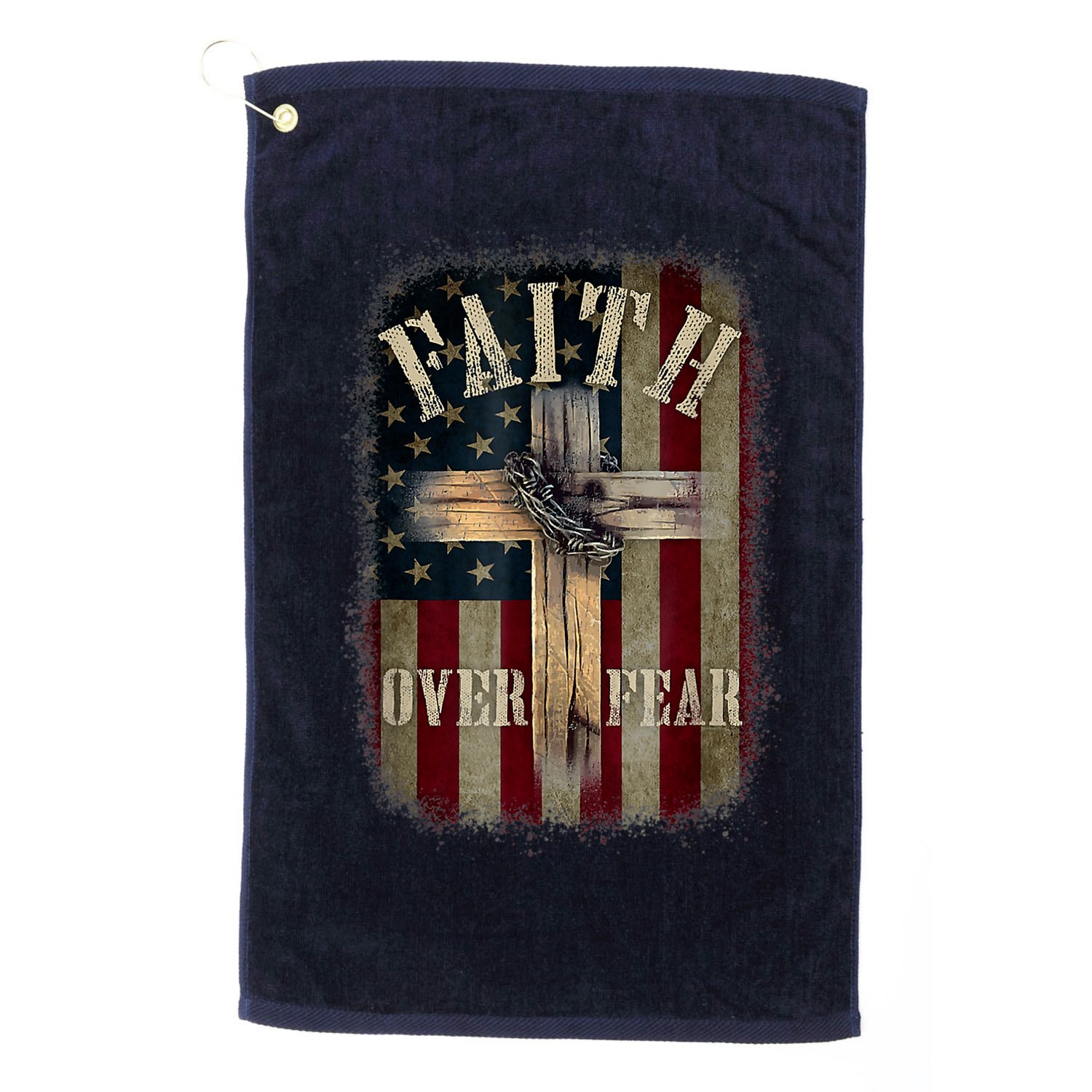 Faith Over Fear Christian American Cross God Jesus Usa Golf Towel