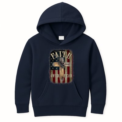 Faith Over Fear Christian American Cross God Jesus Usa Kids Hoodie