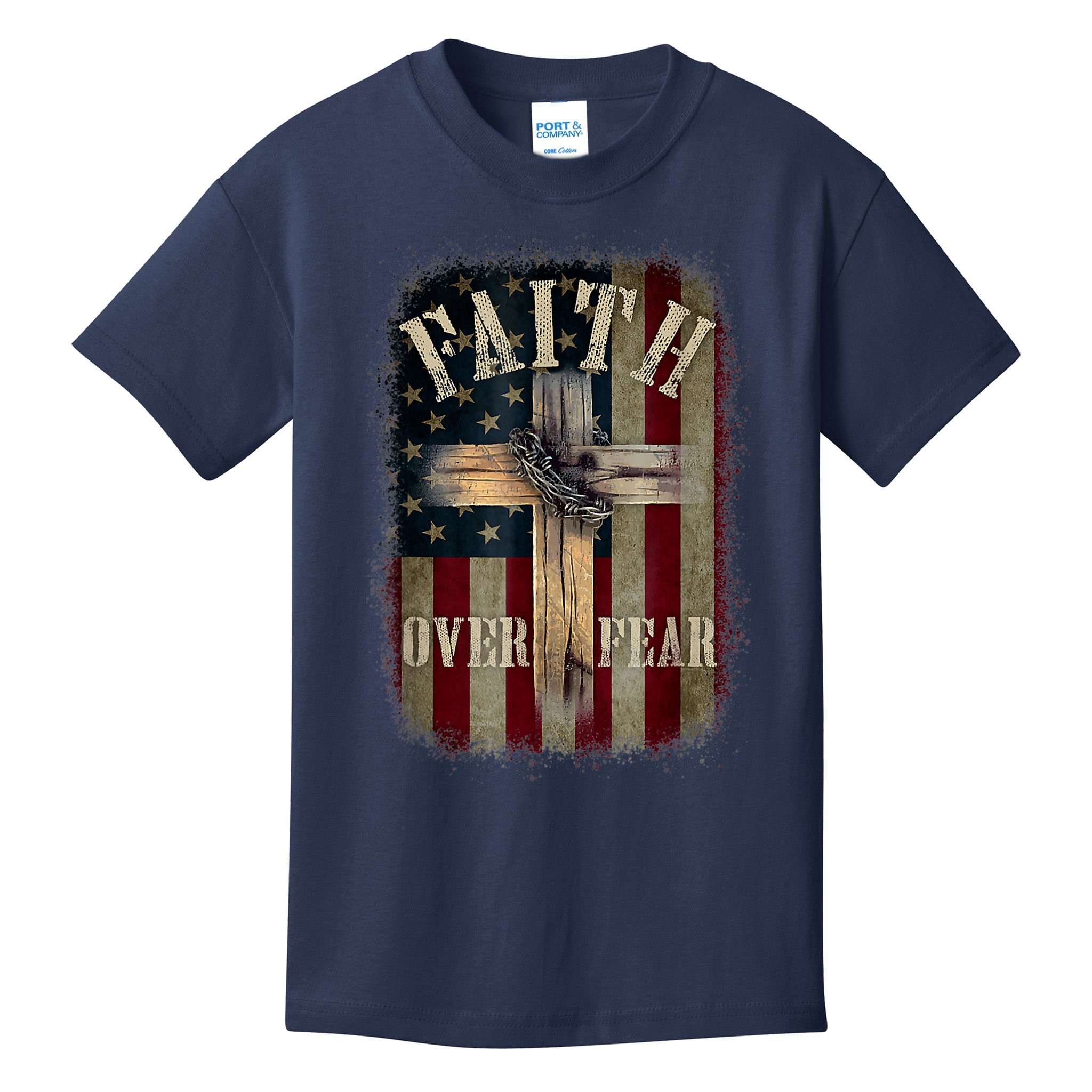 Faith Over Fear Christian American Cross God Jesus Usa Kids T-Shirt