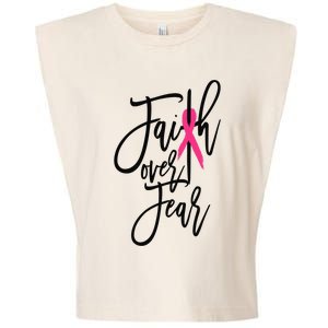 Faith Over Fear Cross Breast Cancer Awareness Christian Garment-Dyed Women's Muscle Tee