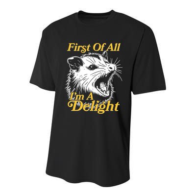 Funny Opossum First Of All Im A Delight Youth Performance Sprint T-Shirt