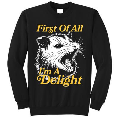 Funny Opossum First Of All Im A Delight Tall Sweatshirt