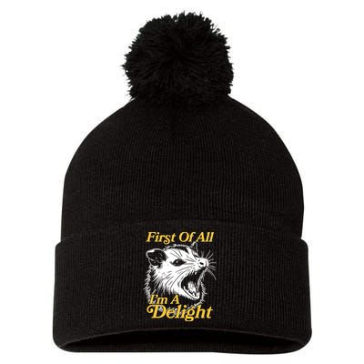 Funny Opossum First Of All Im A Delight Pom Pom 12in Knit Beanie