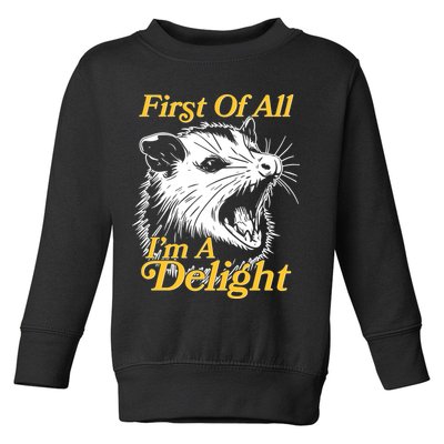 Funny Opossum First Of All Im A Delight Toddler Sweatshirt