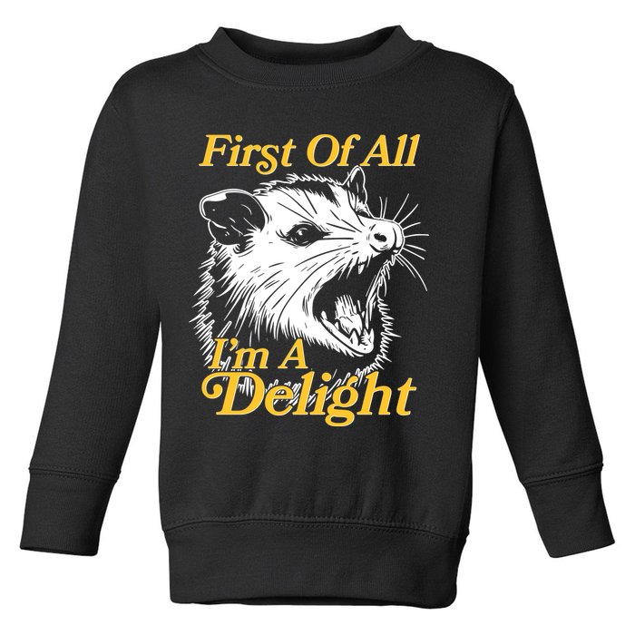 Funny Opossum First Of All Im A Delight Toddler Sweatshirt