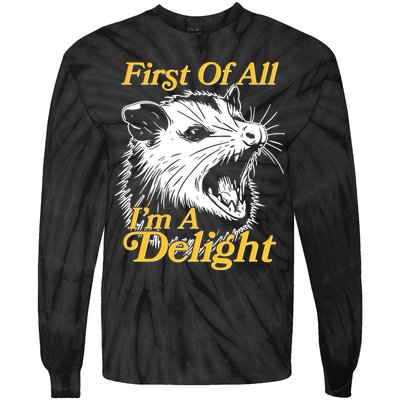 Funny Opossum First Of All Im A Delight Tie-Dye Long Sleeve Shirt