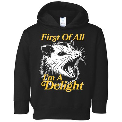 Funny Opossum First Of All Im A Delight Toddler Hoodie