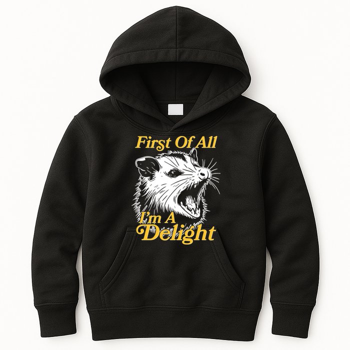 Funny Opossum First Of All Im A Delight Kids Hoodie