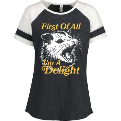 Funny Opossum First Of All Im A Delight Enza Ladies Jersey Colorblock Tee