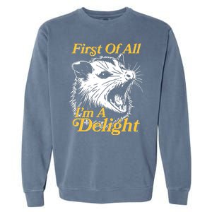 Funny Opossum First Of All Im A Delight Garment-Dyed Sweatshirt