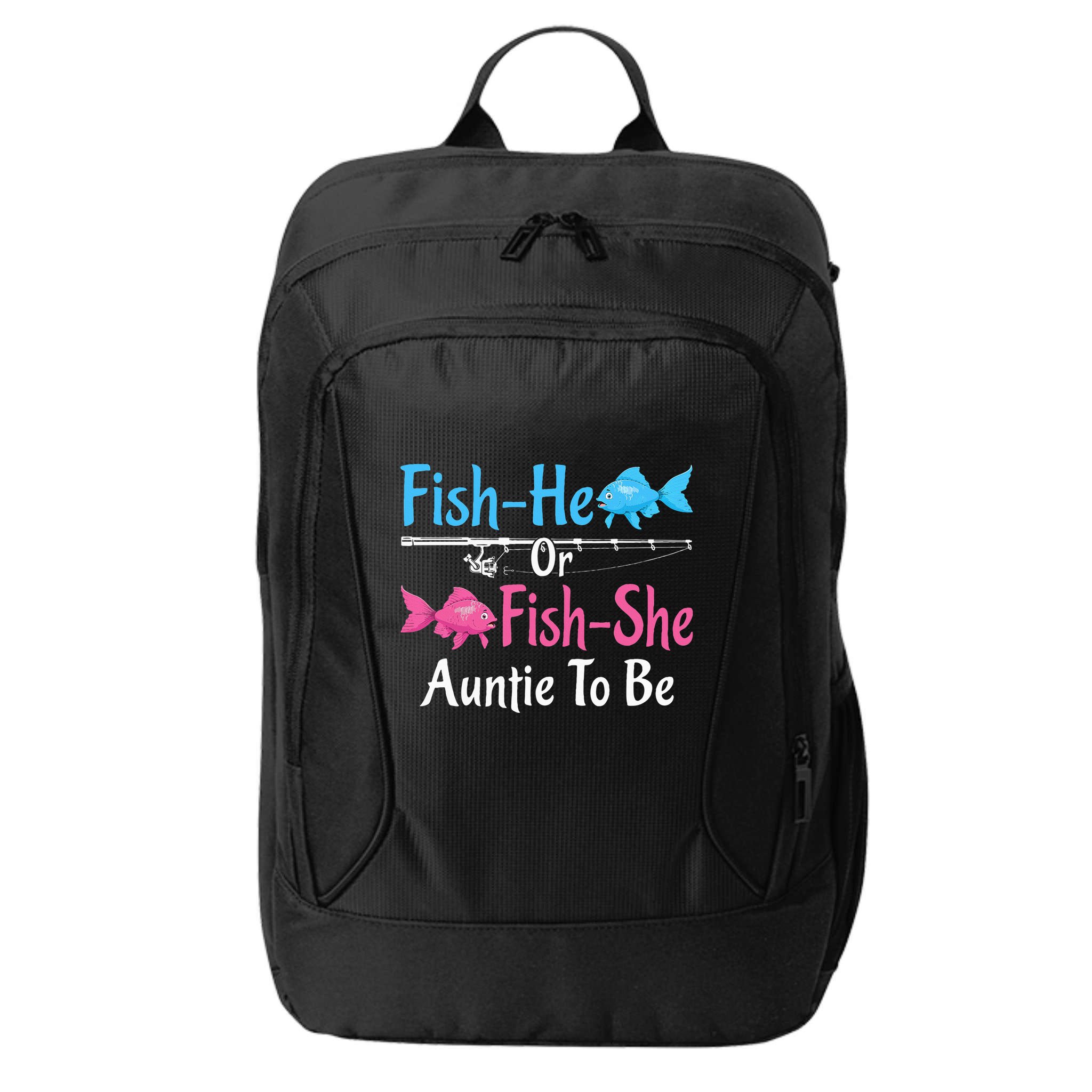 Fishhe Or Fishshe Auntie To Be Gender Reveal Baby Shower City Backpack