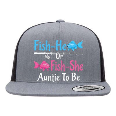 Fishhe Or Fishshe Auntie To Be Gender Reveal Baby Shower Flat Bill Trucker Hat