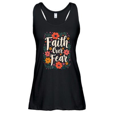 Faith Over Fear Vintage Floral Flowers Ladies Essential Flowy Tank