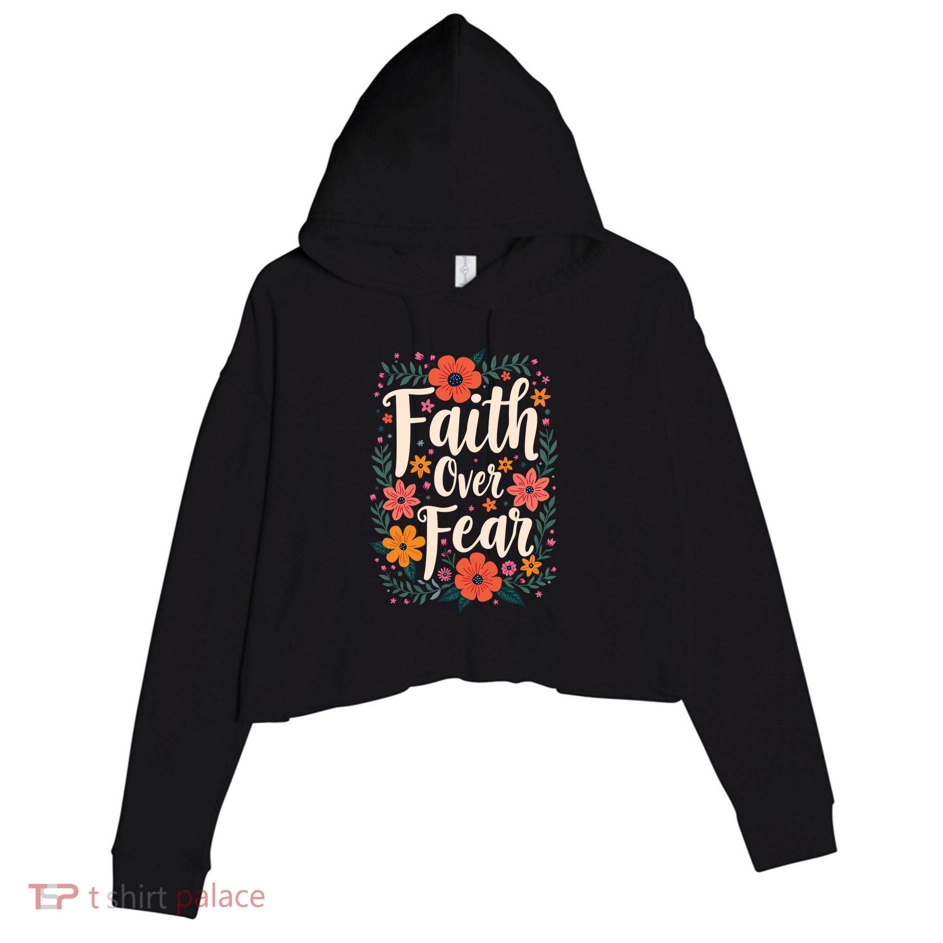 Faith Over Fear Vintage Floral Flowers Crop Fleece Hoodie