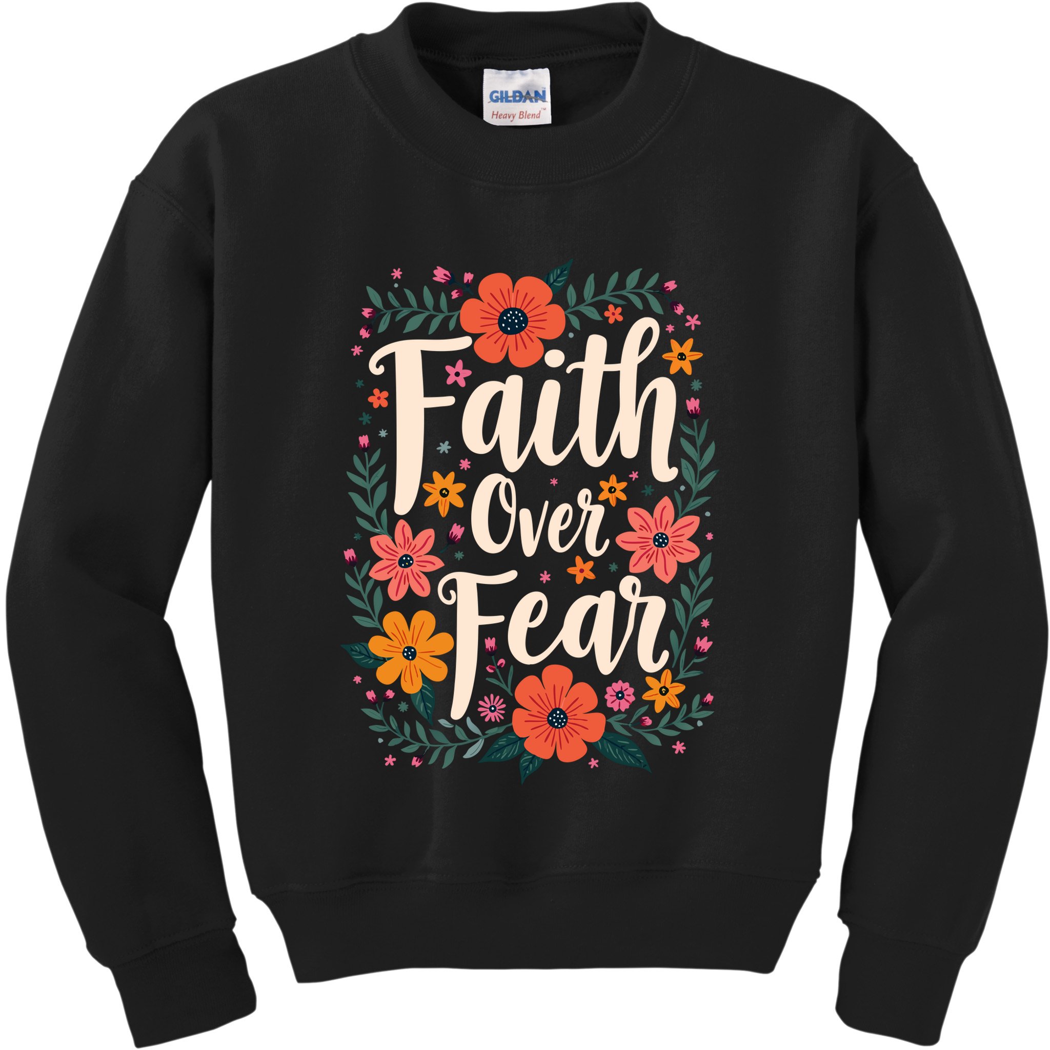 Faith Over Fear Vintage Floral Flowers Kids Sweatshirt