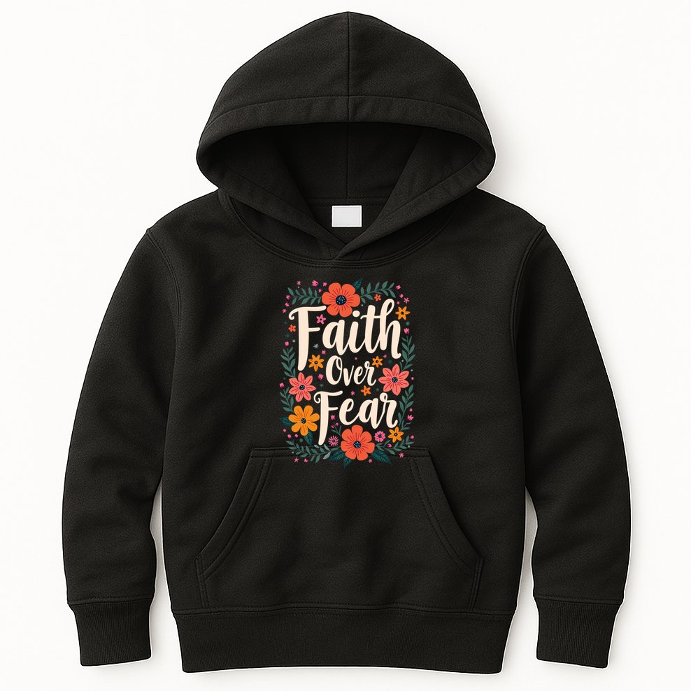 Faith Over Fear Vintage Floral Flowers Kids Hoodie