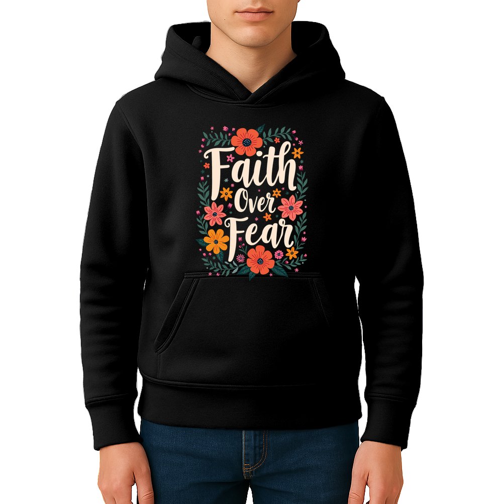 Faith Over Fear Vintage Floral Flowers Kids Hoodie