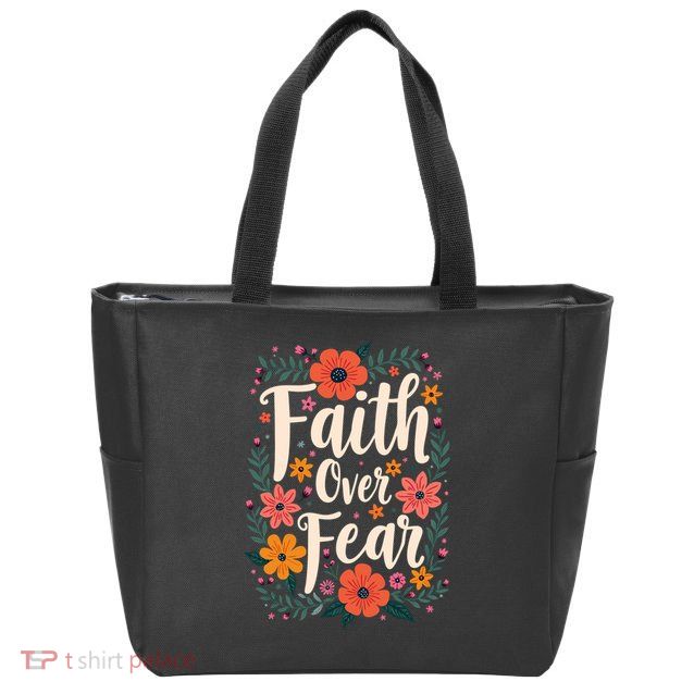 Faith Over Fear Vintage Floral Flowers Zip Tote Bag