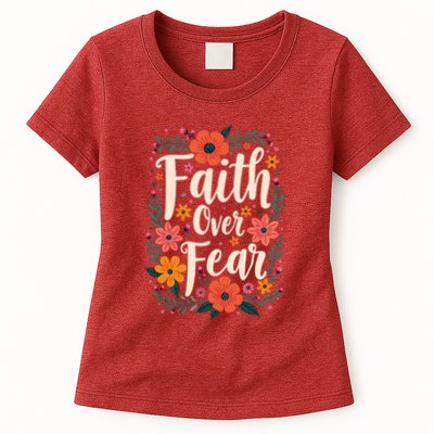 Faith Over Fear Vintage Floral Flowers Womens T-Shirt