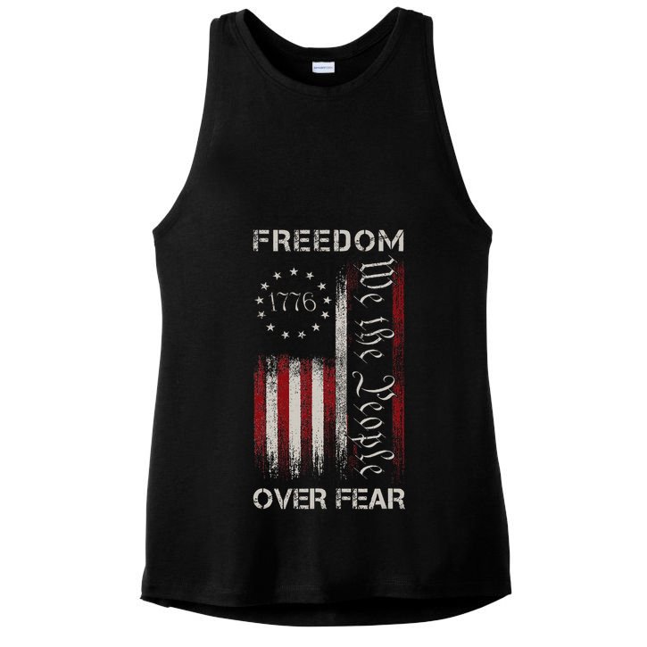 Freedom Over Fear Vintage Us American Flag 1776 Ladies PosiCharge Tri-Blend Wicking Tank