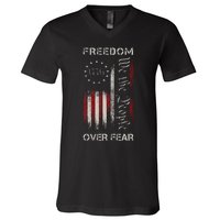 Freedom Over Fear Vintage Us American Flag 1776 V-Neck T-Shirt