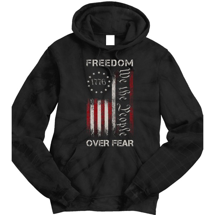 Freedom Over Fear Vintage Us American Flag 1776 Tie Dye Hoodie